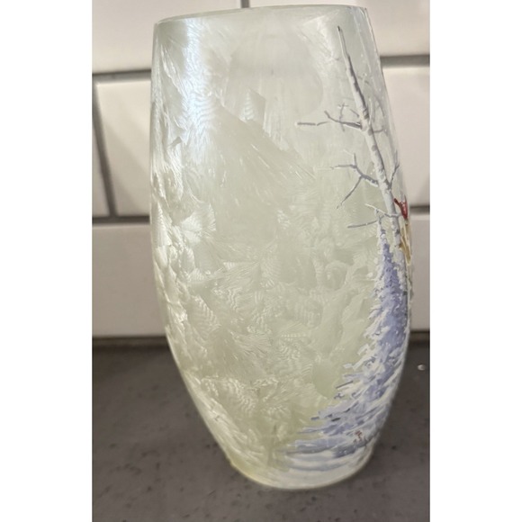 Christmas Lighted Light Up Glass Snowman Vase Cardinals Deer Winter Scene - Picture 6 of 12